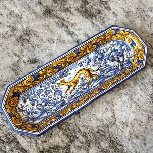 Vintage Centro Ceramico Talavera Blue & Gold Cheetah Tray